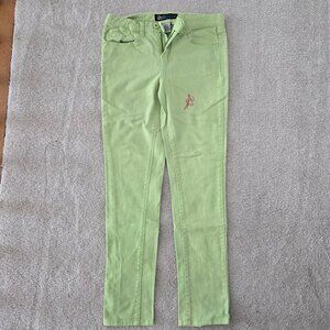 Pale lime green cotton jeans for spring.